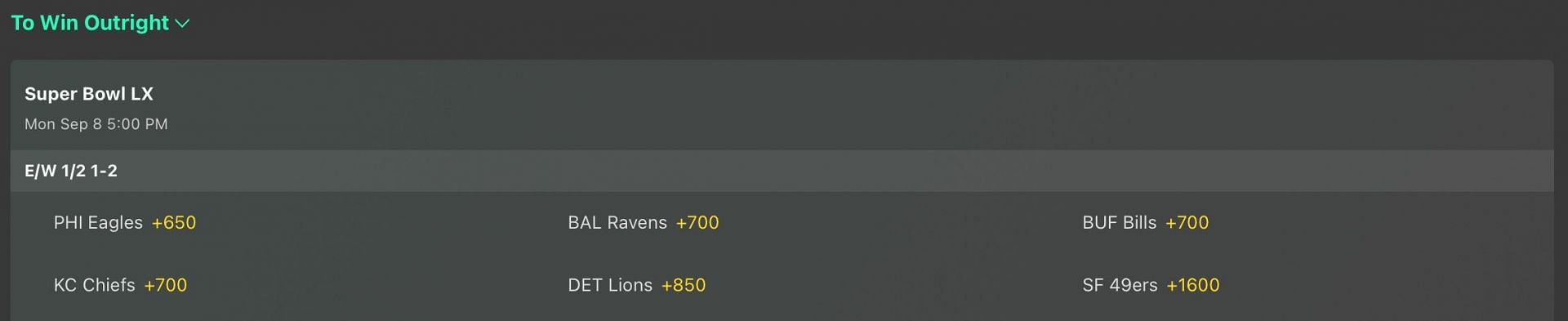 Super Bowl LX Odds - Bet365